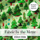 Bright Green Christmas Trees with Gifts Candy Canes and Ornaments  Digital Print Fabric by the Metre UK Sewing Quilting Textile