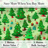 Bright Green Christmas Trees with Gifts Candy Canes and Ornaments  Digital Print Fabric by the Metre UK Sewing Quilting Textile