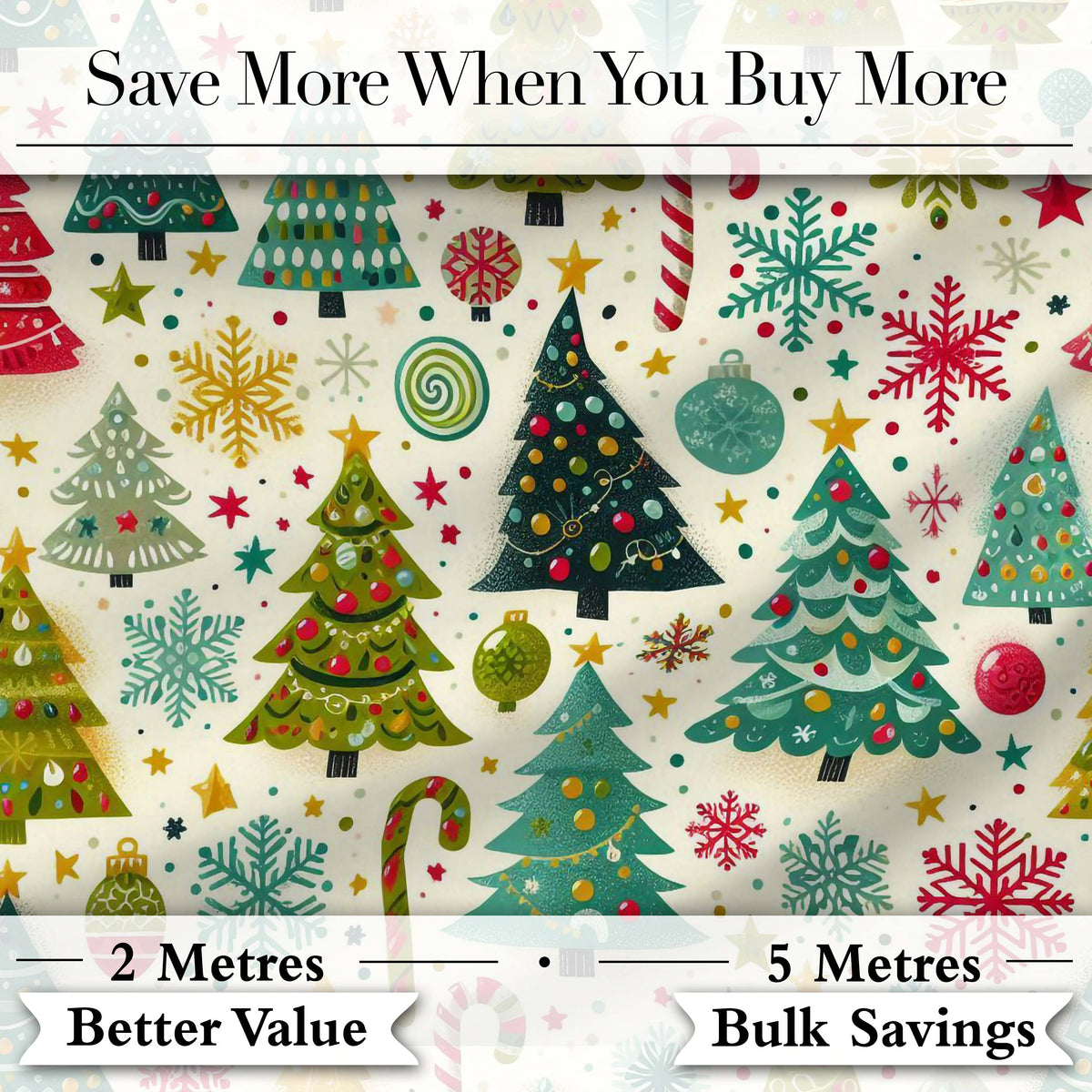 Festive Christmas Trees Candy Canes Snowflakes Stars Baubles Holiday  Digital Print Fabric by the Metre UK Sewing Quilting Textile