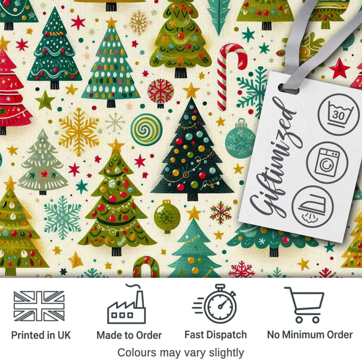 Festive Christmas Trees Candy Canes Snowflakes Stars Baubles Holiday  Digital Print Fabric by the Metre UK Sewing Quilting Textile