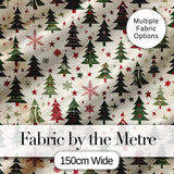 Classic Holiday Trees with Red Stars and Snowflakes Vintage Seamless Pattern Digital Print Fabric by the Metre UK Sewing Quilting Textile