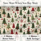Classic Holiday Trees with Red Stars and Snowflakes Vintage Seamless Pattern Digital Print Fabric by the Metre UK Sewing Quilting Textile