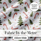 Christmas Trees Candy Canes Snowflakes Holiday Seamless Pattern Digital Print Fabric by the Metre UK Sewing Quilting Textile