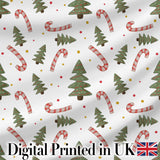 Christmas Trees Candy Canes Snowflakes Holiday Seamless Pattern Digital Print Fabric by the Metre UK Sewing Quilting Textile