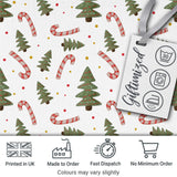 Christmas Trees Candy Canes Snowflakes Holiday Seamless Pattern Digital Print Fabric by the Metre UK Sewing Quilting Textile