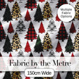 Leopard Plaid and Festive Christmas Trees Modern Seamless Pattern Digital Print Fabric by the Metre UK Sewing Quilting Textile