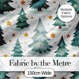 Snowy Christmas Pine Trees with Golden Stars Winter Seamless Pattern Digital Print Fabric by the Metre UK Sewing Quilting Textile