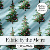 Decorated Christmas Trees with Colorful Baubles on Blue Striped Background  Digital Print Fabric by the Metre UK Sewing Quilting Textile