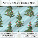 Decorated Christmas Trees with Colorful Baubles on Blue Striped Background  Digital Print Fabric by the Metre UK Sewing Quilting Textile