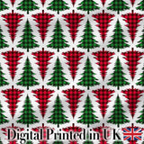 Buffalo Plaid Christmas Trees in Red and Green Rustic Seamless Pattern Digital Print Fabric by the Metre UK Sewing Quilting Textile