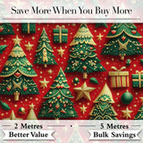 Luxury Christmas Trees with Gold Stars Gifts and Ornaments on Red  Digital Print Fabric by the Metre UK Sewing Quilting Textile