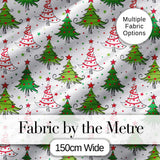 Whimsical Christmas Trees with Red Green Patterns and Stars Seamless Pattern Digital Print Fabric by the Metre UK Sewing Quilting Textile