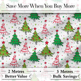 Whimsical Christmas Trees with Red Green Patterns and Stars Seamless Pattern Digital Print Fabric by the Metre UK Sewing Quilting Textile