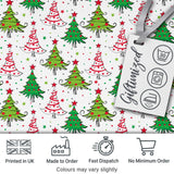 Whimsical Christmas Trees with Red Green Patterns and Stars Seamless Pattern Digital Print Fabric by the Metre UK Sewing Quilting Textile