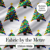 Bright Christmas Trees with Multicolor Ornaments and Stars Seamless Pattern Digital Print Fabric by the Metre UK Sewing Quilting Textile