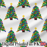 Bright Christmas Trees with Multicolor Ornaments and Stars Seamless Pattern Digital Print Fabric by the Metre UK Sewing Quilting Textile