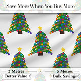 Bright Christmas Trees with Multicolor Ornaments and Stars Seamless Pattern Digital Print Fabric by the Metre UK Sewing Quilting Textile