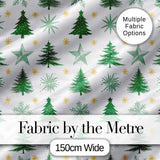 Minimal Green Christmas Trees with Snowflakes and Stars Seamless Pattern Digital Print Fabric by the Metre UK Sewing Quilting Textile