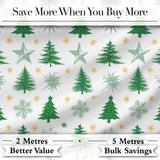 Minimal Green Christmas Trees with Snowflakes and Stars Seamless Pattern Digital Print Fabric by the Metre UK Sewing Quilting Textile