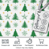 Minimal Green Christmas Trees with Snowflakes and Stars Seamless Pattern Digital Print Fabric by the Metre UK Sewing Quilting Textile