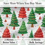Cute Christmas Trees in Red and Green with Falling Snow Seamless Pattern Digital Print Fabric by the Metre UK Sewing Quilting Textile