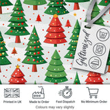 Cute Christmas Trees in Red and Green with Falling Snow Seamless Pattern Digital Print Fabric by the Metre UK Sewing Quilting Textile