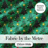 Festive Christmas Trees with Golden Star Toppers and Snow Dots Seamless Pattern Digital Print Fabric by the Metre UK Sewing Quilting Textile