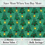 Festive Christmas Trees with Golden Star Toppers and Snow Dots Seamless Pattern Digital Print Fabric by the Metre UK Sewing Quilting Textile