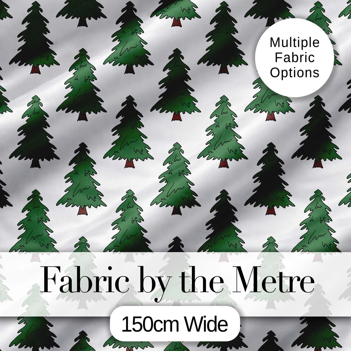 Minimal Hand Drawn Christmas Trees on White Background Seamless Pattern Digital Print Fabric by the Metre UK Sewing Quilting Textile
