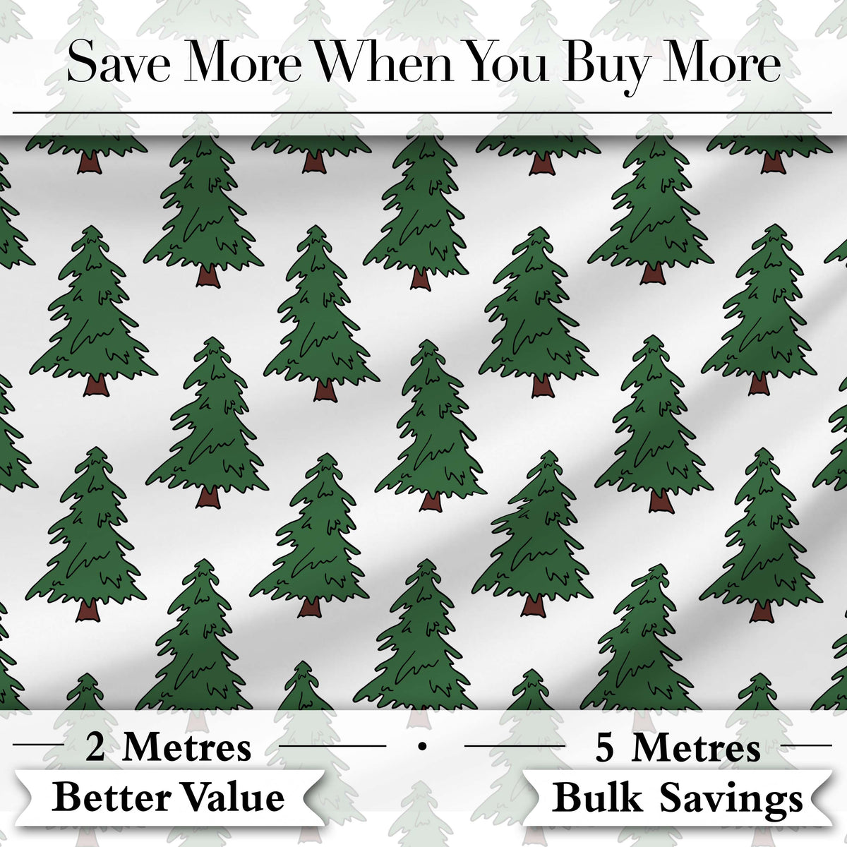 Minimal Hand Drawn Christmas Trees on White Background Seamless Pattern Digital Print Fabric by the Metre UK Sewing Quilting Textile