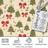 Watercolor Christmas Trees with Red Bows and Winter Elements Seamless Pattern Digital Print Fabric by the Metre UK Sewing Quilting Textile
