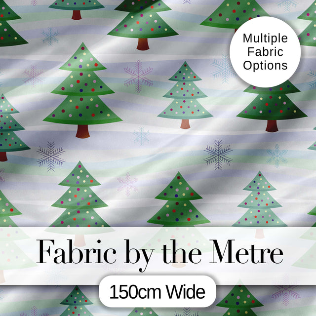 Pastel Christmas Trees with Snowflakes and Soft Stripes Seamless Pattern Digital Print Fabric by the Metre UK Sewing Quilting Textile