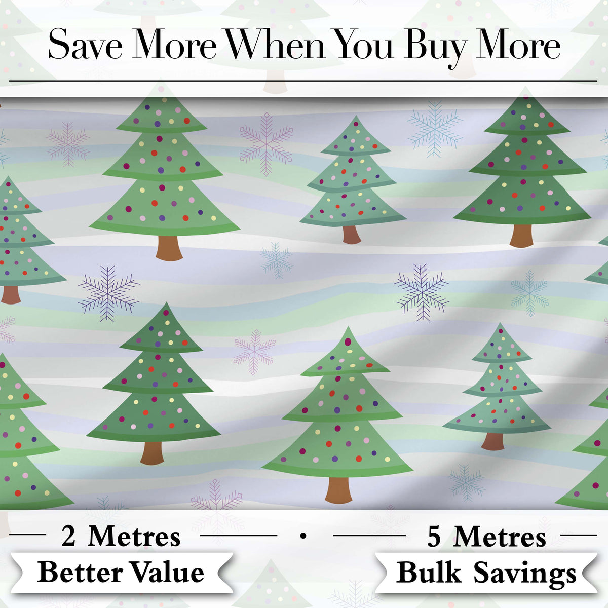 Pastel Christmas Trees with Snowflakes and Soft Stripes Seamless Pattern Digital Print Fabric by the Metre UK Sewing Quilting Textile