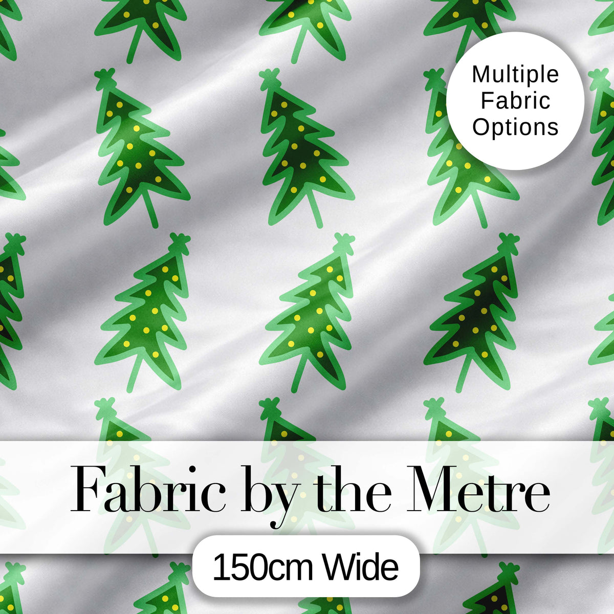 Simple Green Christmas Trees with Yellow Lights Minimal Seamless Pattern Digital Print Fabric by the Metre UK Sewing Quilting Textile