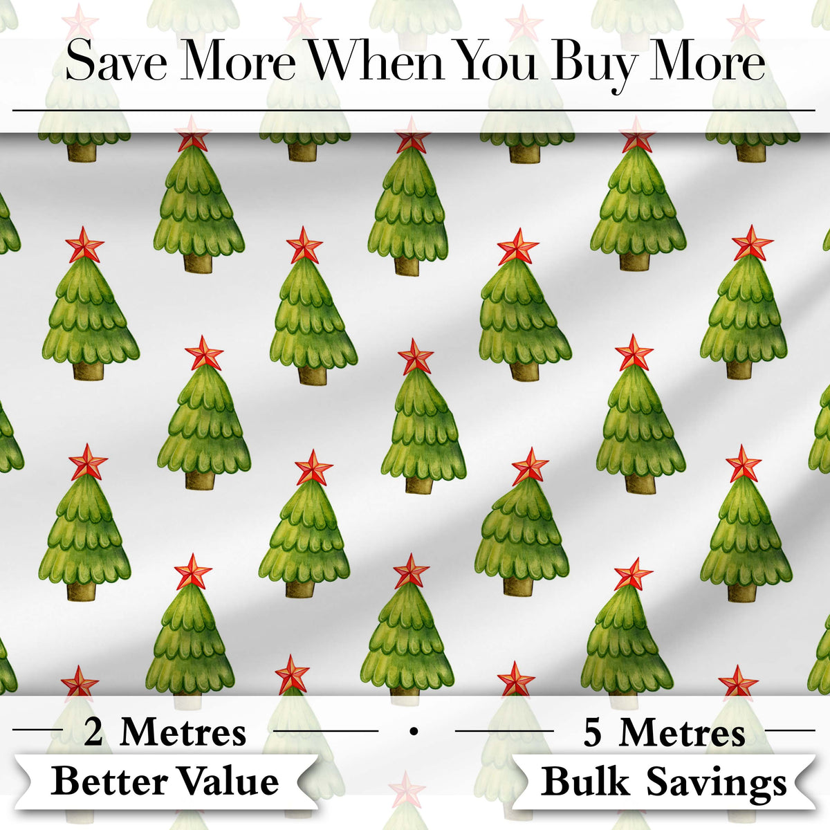 Watercolor Christmas Trees with Red Star Toppers Minimal Seamless Pattern Digital Print Fabric by the Metre UK Sewing Quilting Textile