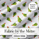 Scattered Christmas Trees with Red Star Tops Minimal Seamless Pattern Digital Print Fabric by the Metre UK Sewing Quilting Textile