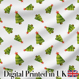 Scattered Christmas Trees with Red Star Tops Minimal Seamless Pattern Digital Print Fabric by the Metre UK Sewing Quilting Textile