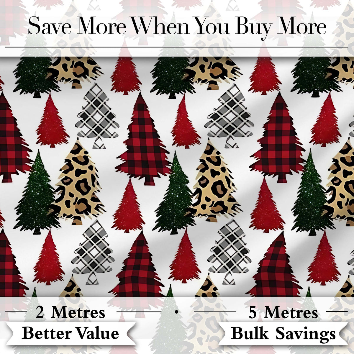 Trendy Christmas Trees in Plaid and Leopard Print Seamless Pattern Digital Print Fabric by the Metre UK Sewing Quilting Textile