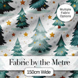 Winter Snowy Christmas Trees with Golden Stars Seamless Pattern Digital Print Fabric by the Metre UK Sewing Quilting Textile