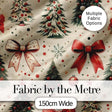 Vintage Christmas Trees with Red Bows Ornaments and Snowflakes Seamless Pattern Digital Print Fabric by the Metre UK Sewing Quilting Textile