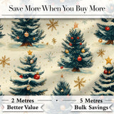 Watercolor Snowy Christmas Trees with Golden Snowflakes Seamless Pattern Digital Print Fabric by the Metre UK Sewing Quilting Textile