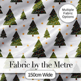 Hand Drawn Christmas Trees with Stars Minimal Seamless Pattern Digital Print Fabric by the Metre UK Sewing Quilting Textile