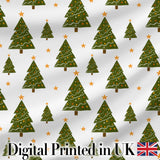 Hand Drawn Christmas Trees with Stars Minimal Seamless Pattern Digital Print Fabric by the Metre UK Sewing Quilting Textile