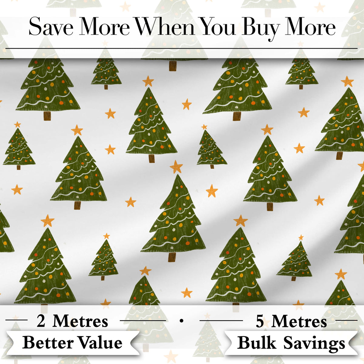 Hand Drawn Christmas Trees with Stars Minimal Seamless Pattern Digital Print Fabric by the Metre UK Sewing Quilting Textile
