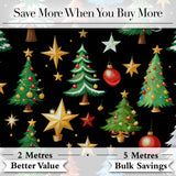 Christmas Trees with Golden Stars and Ornaments on Black Background  Digital Print Fabric by the Metre UK Sewing Quilting Textile