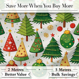 Stylized Christmas Trees with Baubles and Ornaments Cute Seamless Pattern Digital Print Fabric by the Metre UK Sewing Quilting Textile