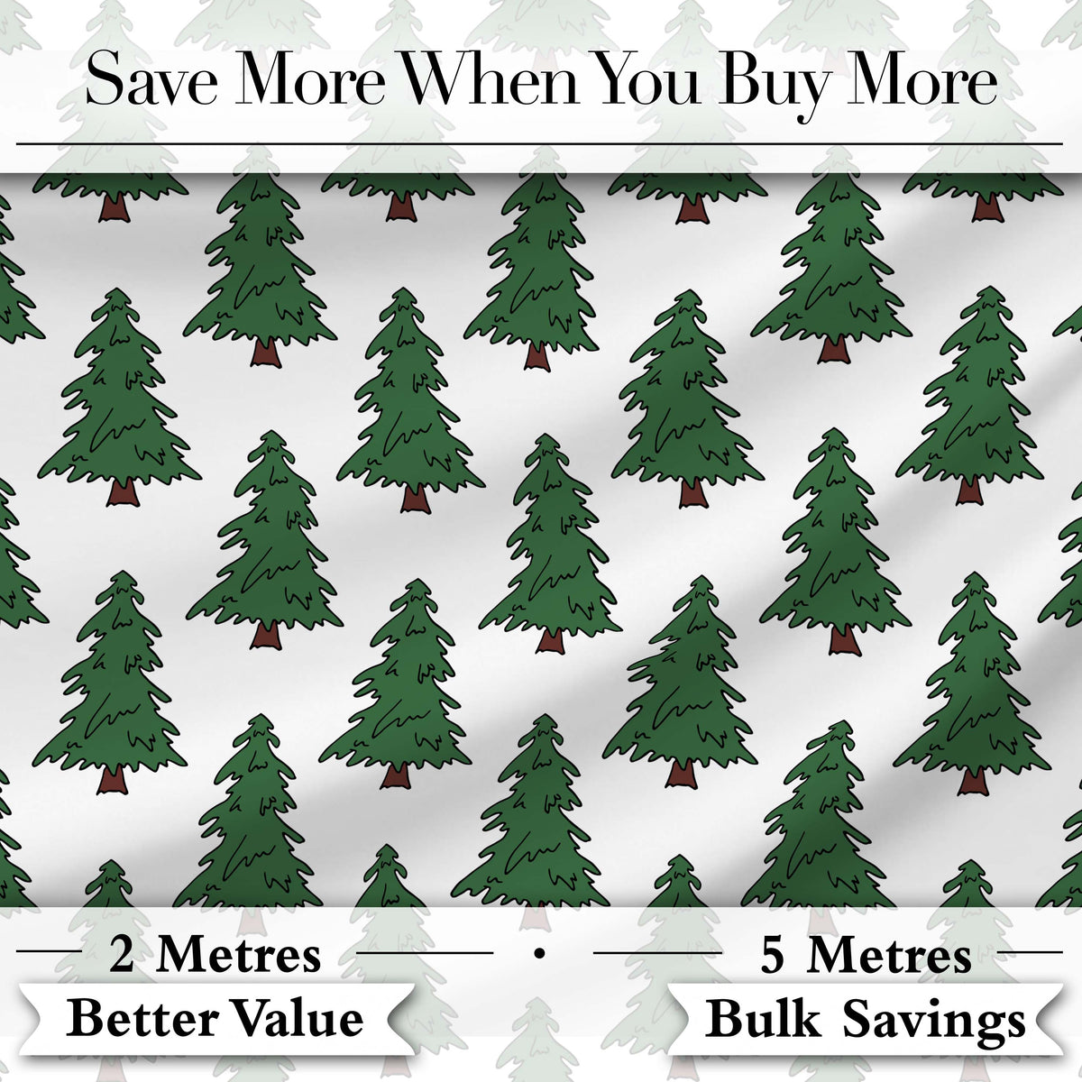 Simple Hand Drawn Green Christmas Trees Minimal Seamless Pattern Digital Print Fabric by the Metre UK Sewing Quilting Textile