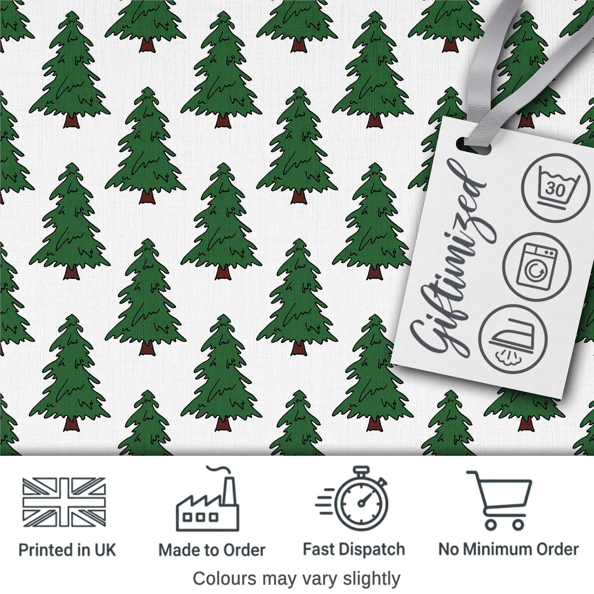 Simple Hand Drawn Green Christmas Trees Minimal Seamless Pattern Digital Print Fabric by the Metre UK Sewing Quilting Textile