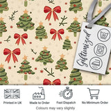 Watercolor Christmas Trees with Red Bows and Winter Elements Seamless Pattern Digital Print Fabric by the Metre UK Sewing Quilting Textile