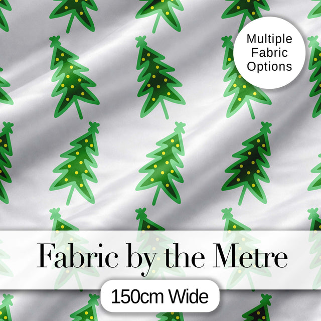 Minimal Christmas Trees with Yellow Lights Simple Cute Seamless Pattern Digital Print Fabric by the Metre UK Sewing Quilting Textile